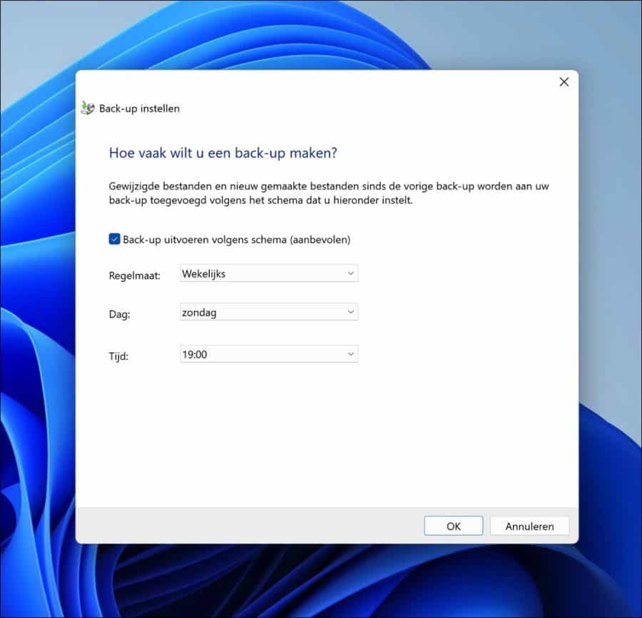 Hoevaak wilt u een back-up maken