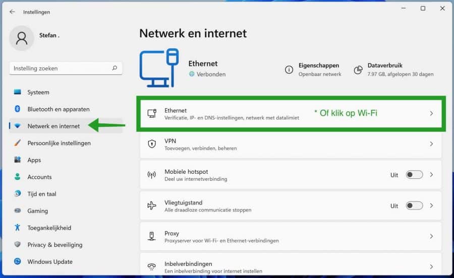 Internet instellingen in Windows 11