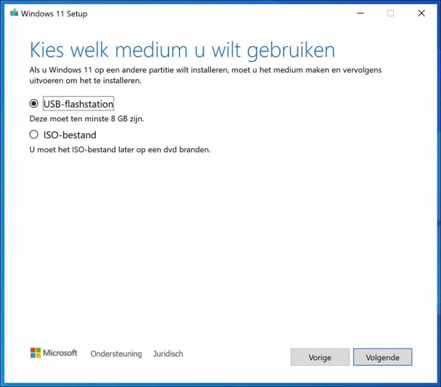 Kies welk medium u wilt gebruiken iso of usb