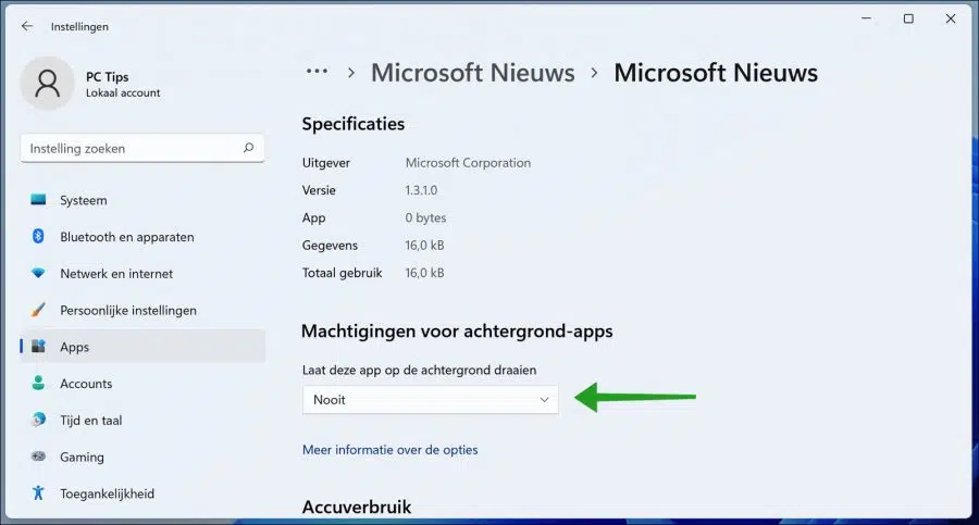 Laat deze app op de achtergrond draaien