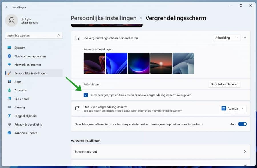 Leuke weetjes op het vergrendelscherm in Windows 11