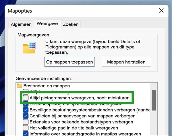 Miniaturen aanpassen in Windows 11