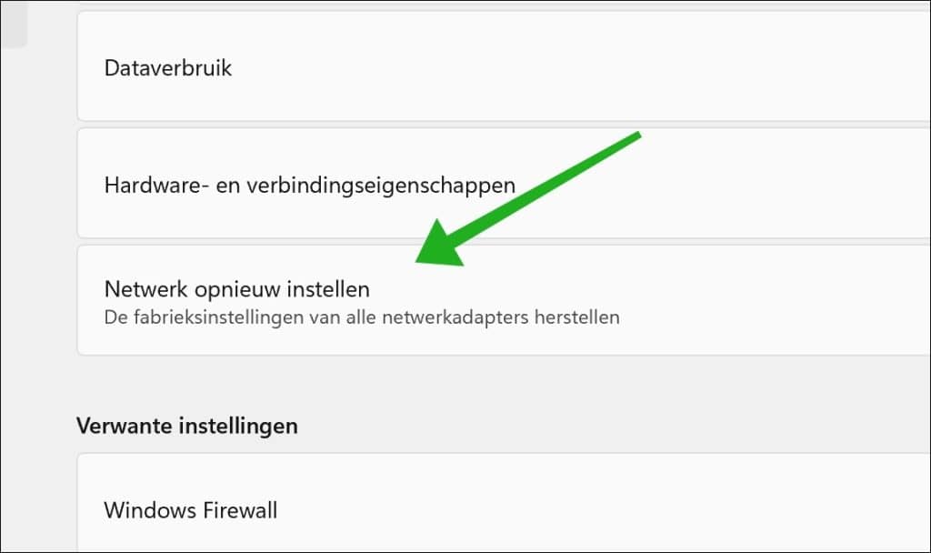 Netwerk opnieuw instellen