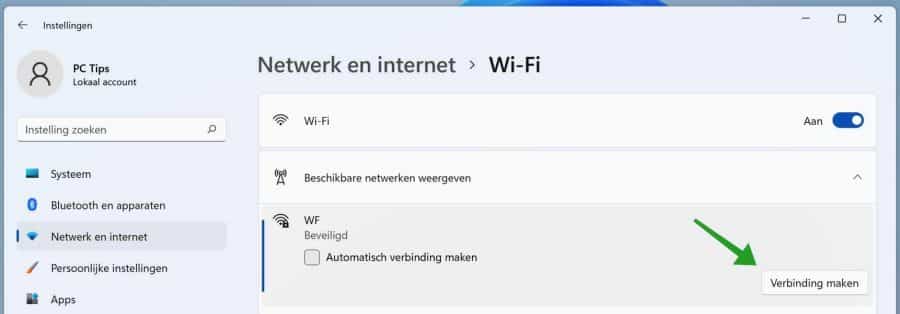 Opnieuw verbinding maken met een Wifi netwerk in Windows 11