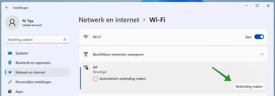 Opnieuw verbinding maken met een Wifi netwerk in Windows 11
