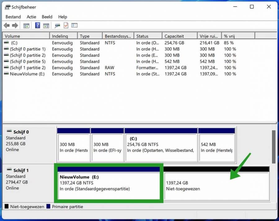 Partities aanmaken op externe harde schijf via schijfbeheer in Windows