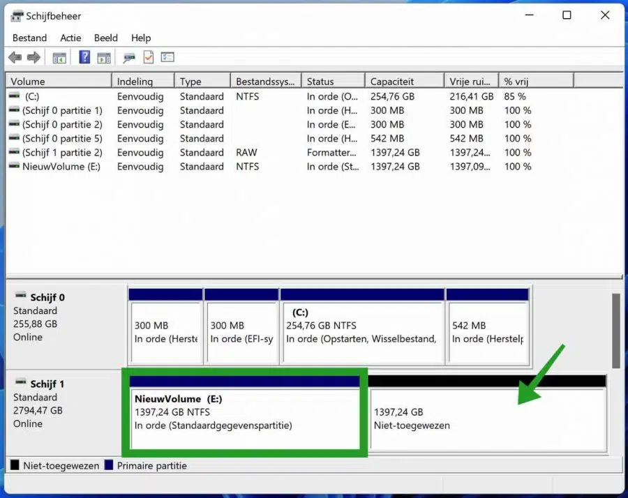 Partities aanmaken op externe harde schijf via schijfbeheer in Windows