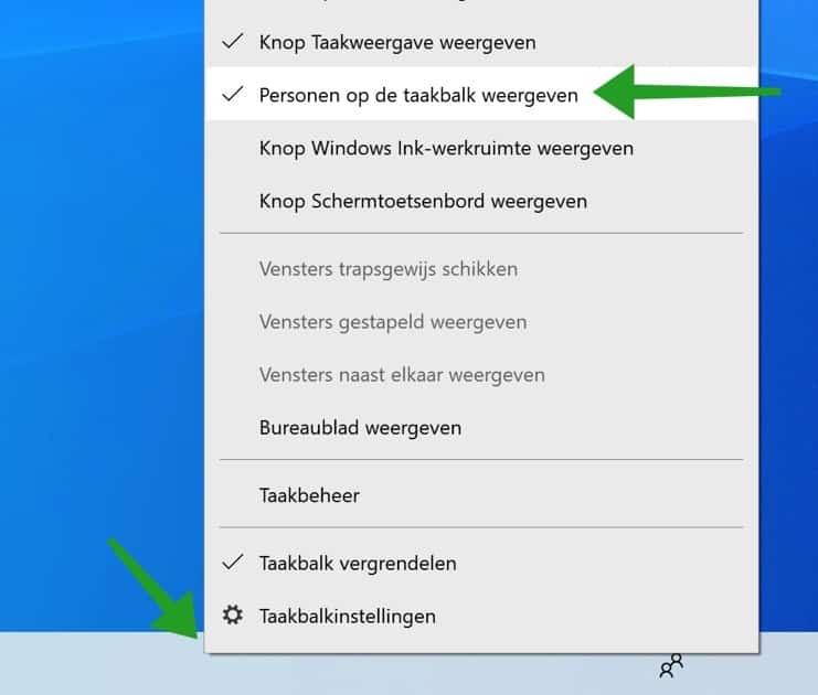 Personen op de taakbalk weergeven uitschakelen