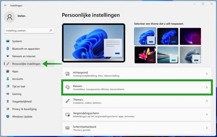 Persoonlijke instellingen in Windows 11