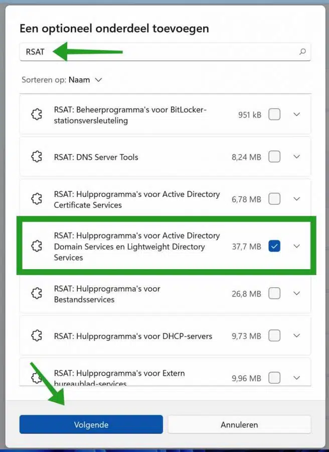 RSAT Active Directory domain services installeren in Windows 11