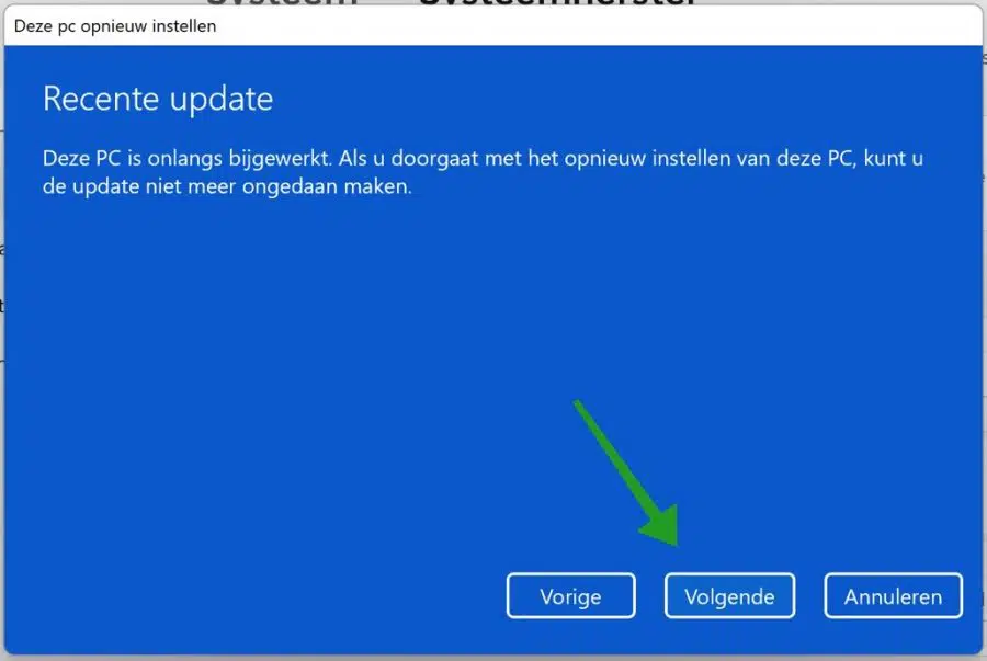 Recente update melding tijdens Windows 11 installatie
