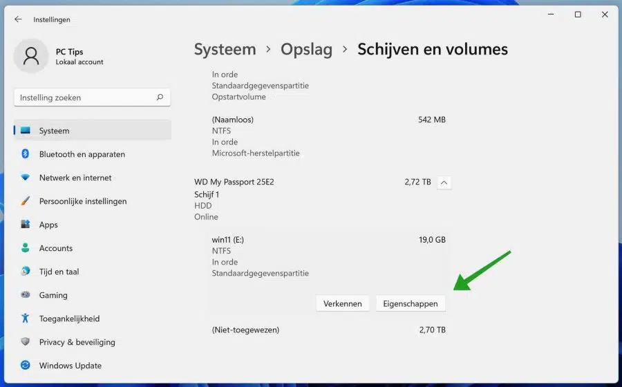 Schijfeigenschappen in Windows