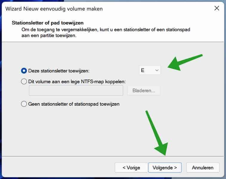 Schijfletter toewijzen voor partitie op externe harde schijf