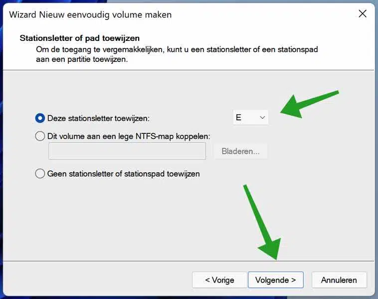 Schijfletter toewijzen voor partitie op externe harde schijf