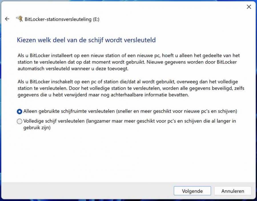 Schijfruimte versleutelen met Bitlocker op de USB-stick