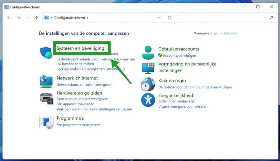 Systeem en beveiligingsinstellingen