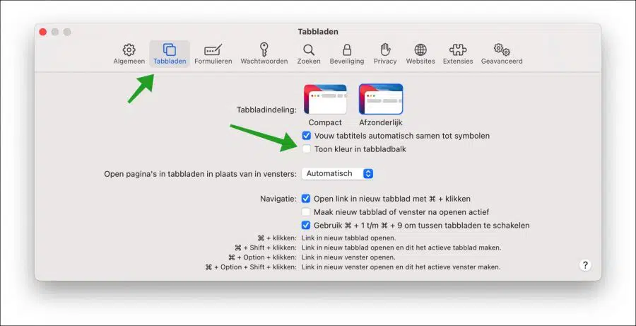 Toon kleur in tabbladbalk uitschakelen