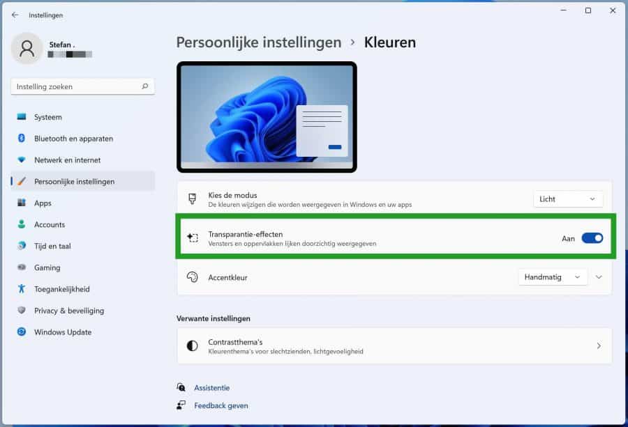 Transparantie-effecten in Windows 11