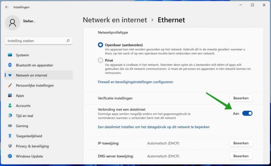 Verbinding met een datalimiet inschakelen in Windows 11