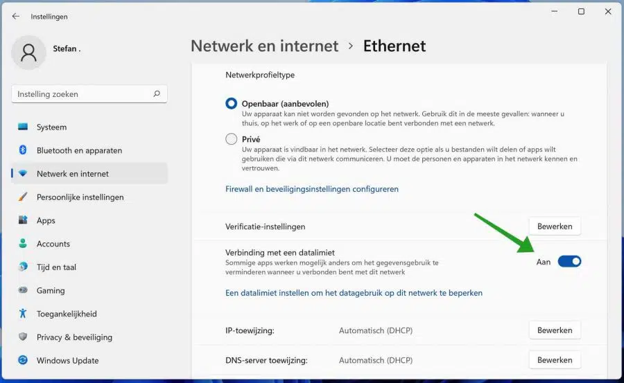 Verbinding met een datalimiet inschakelen in Windows 11