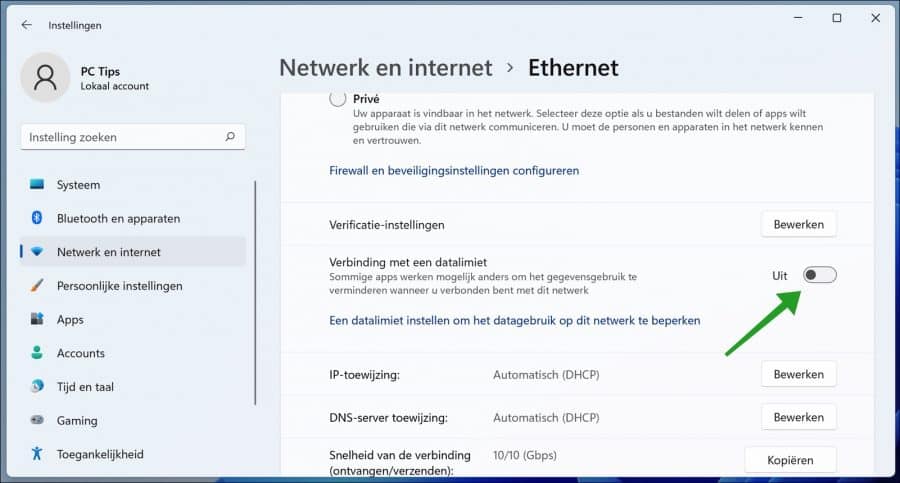 Verbinding met een datalimiet uitschakelen in Windows 11