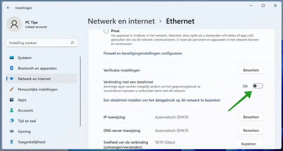 Verbinding met een datalimiet uitschakelen in Windows 11