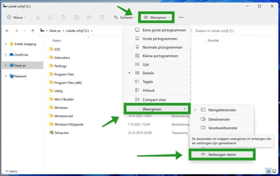 Verborgen items weergeven in Windows 11