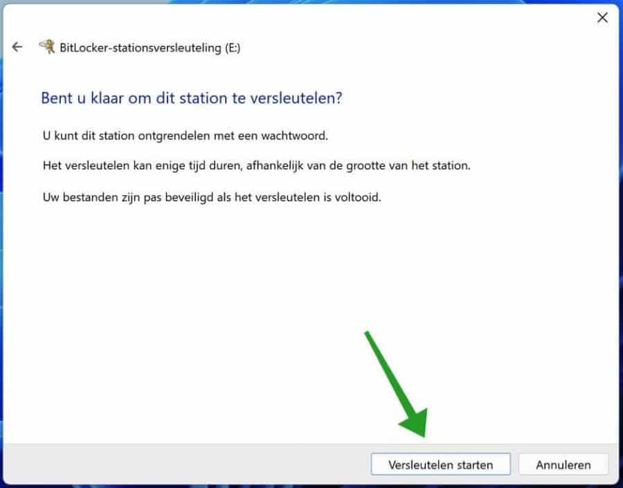 Versleutelen van USB station starten