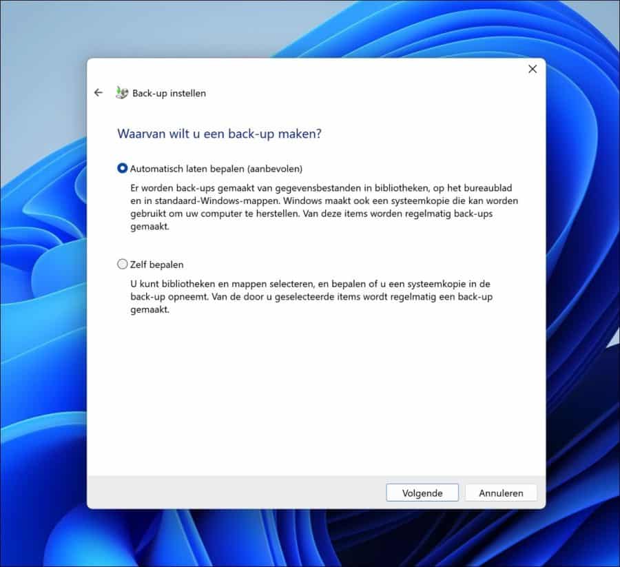 Waarvan wilt u een back-up maken