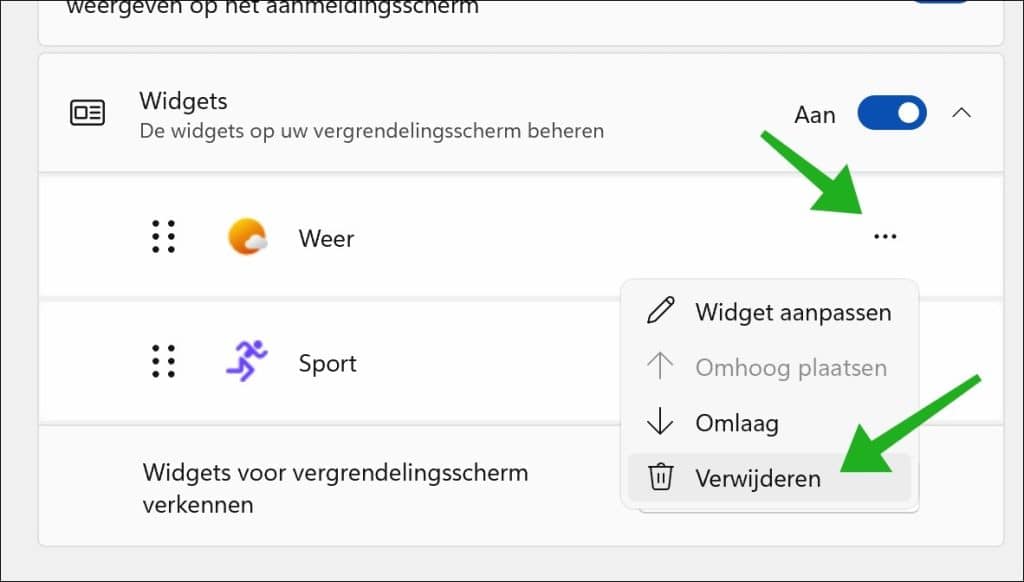 Widget verwijderen
