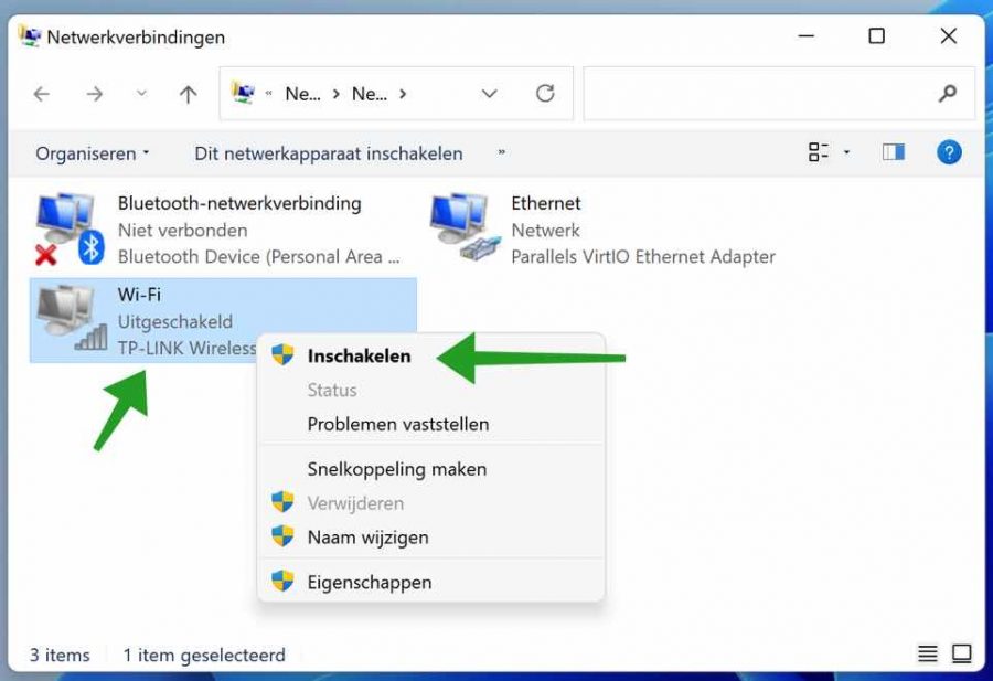 Wifi adapter inschakelen in Windows 11