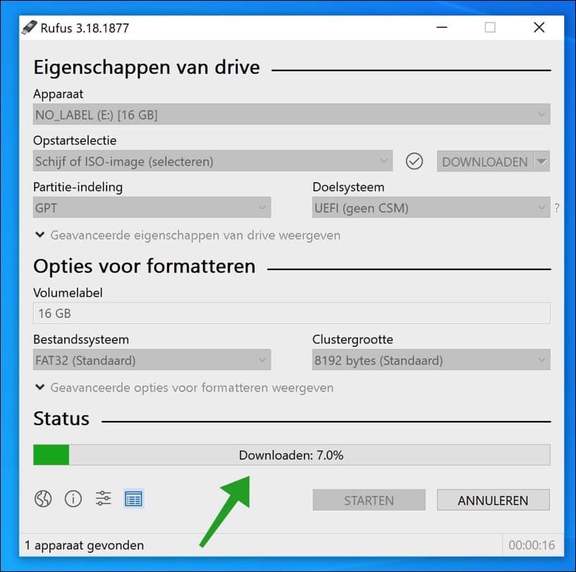 Windows 10 iso bestand wordt gedownload via RUFUS