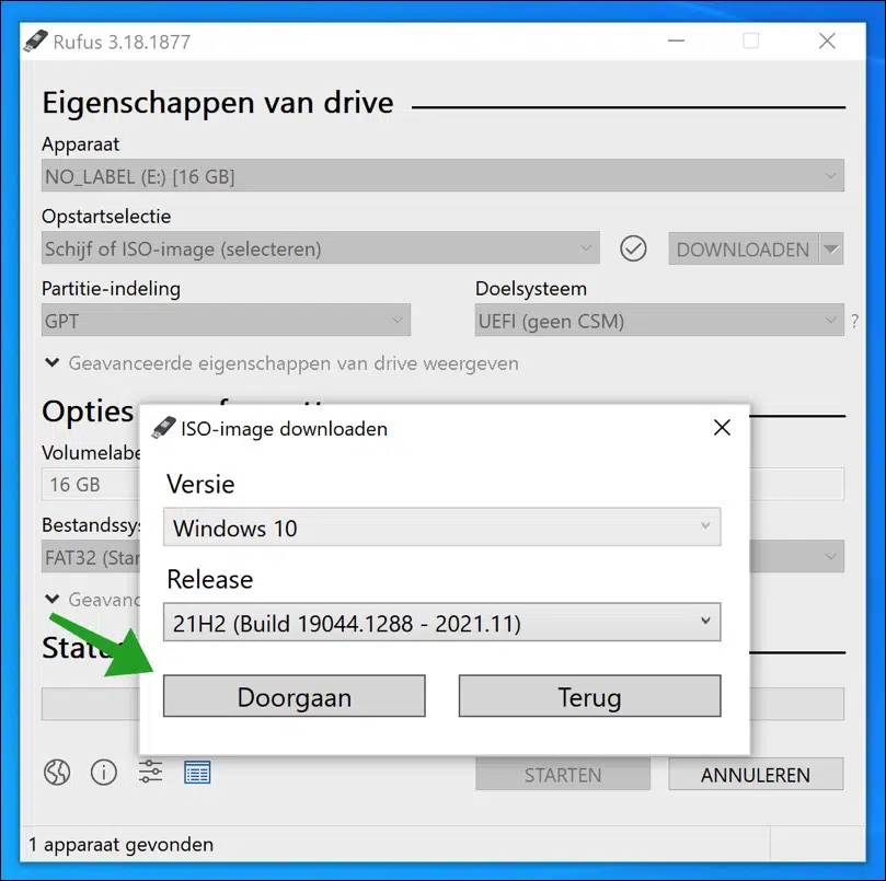 Windows 10 release selecteren via RUFUS