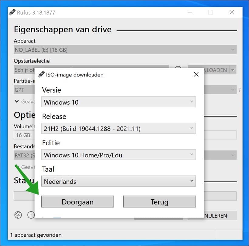 Wählen Sie in RUFUS die Windows 10-Sprache aus