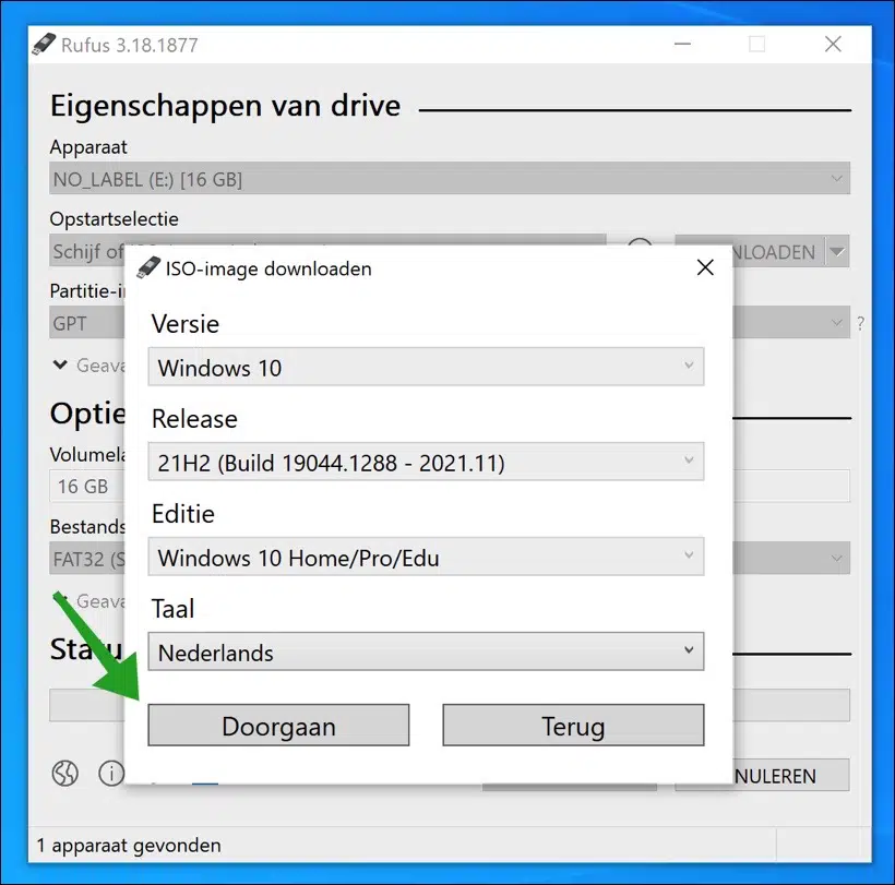 Windows 10 taal selecteren in RUFUS