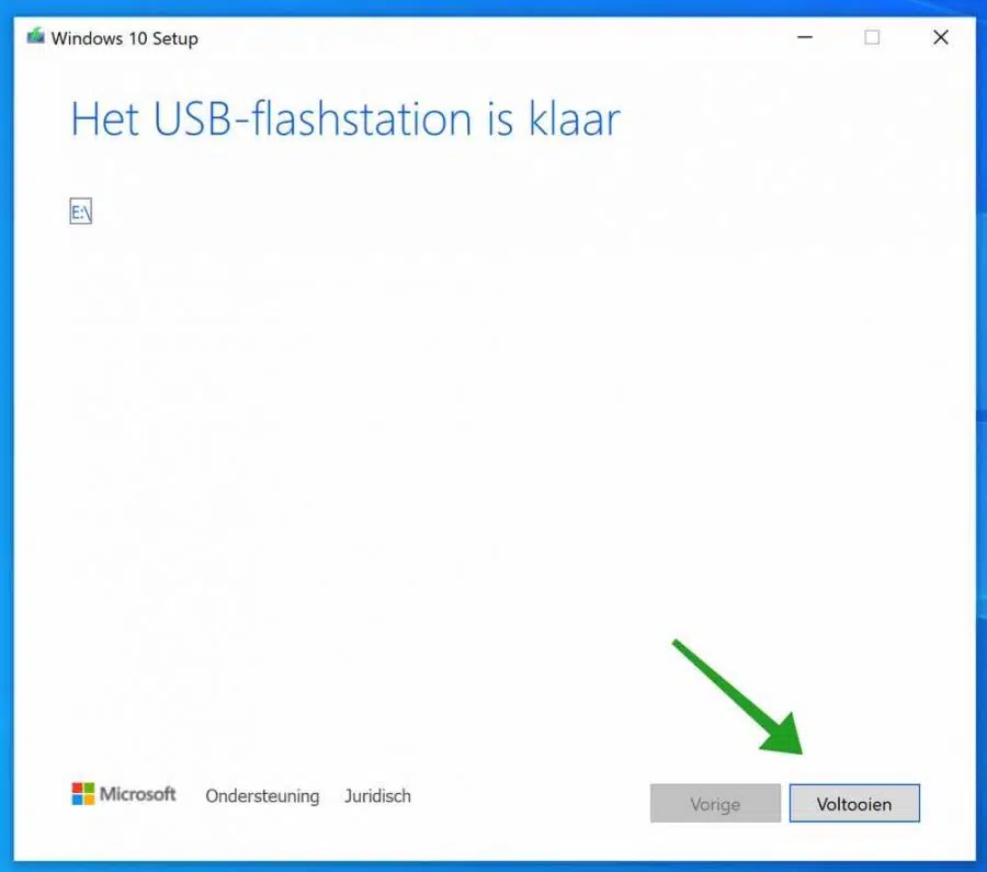 Windows 10 usb installatiemedia afgerond