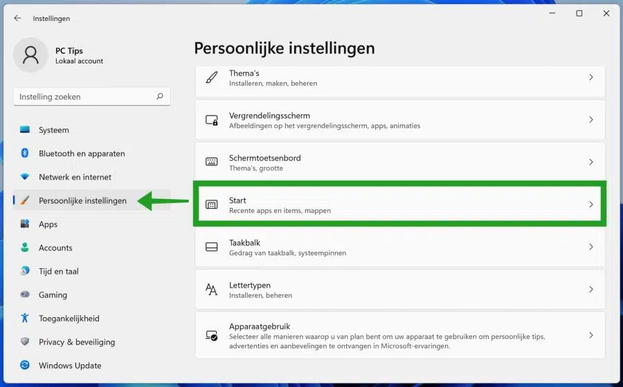 Windows 11 persoonlijke instellingen