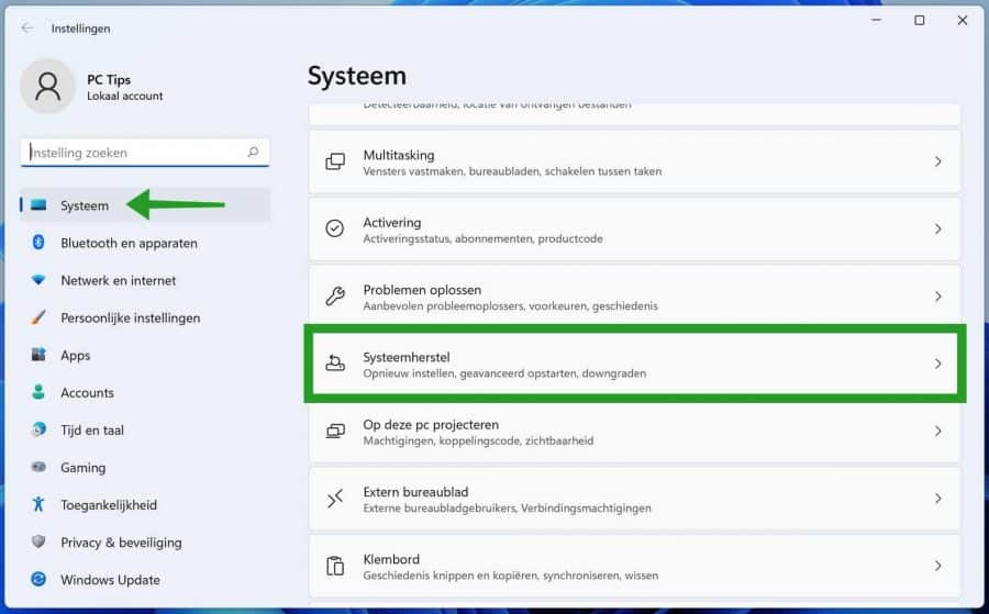 Ouvrez la restauration du système Windows 11