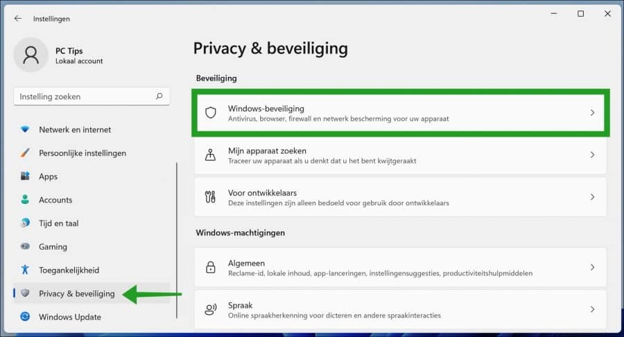 Windows-beveiliging instellingen openen