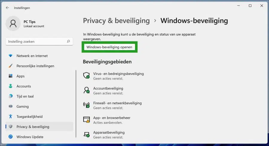 Windows-beveiling openen