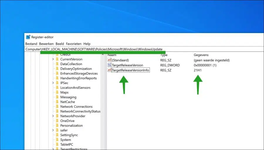 blokkeer windows 11 via het register