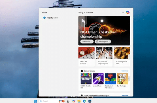 reclame in startmenu
