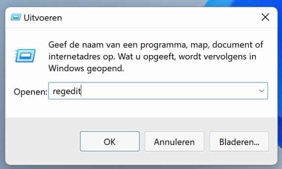 regedit exe openen in Windows 11