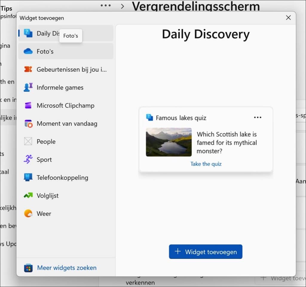 widgets die u kunt toevoegen