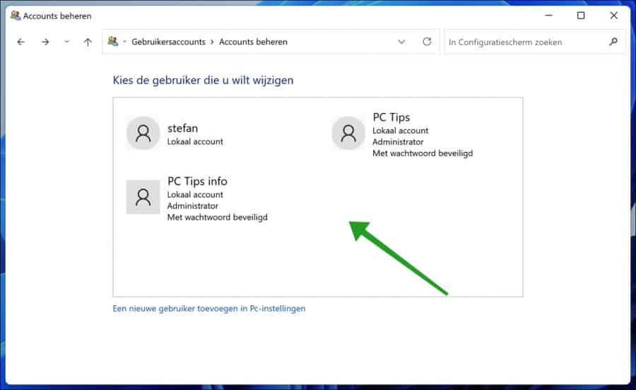 Account selecteren in Windows 11