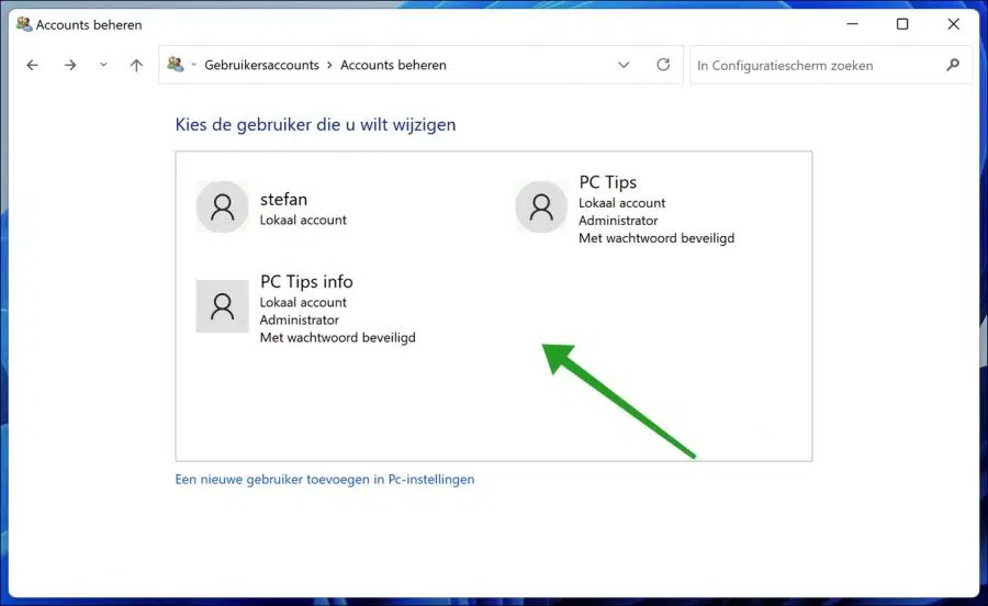 Account selecteren in Windows 11