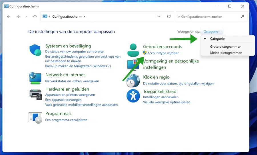 Accounttype wijzigen