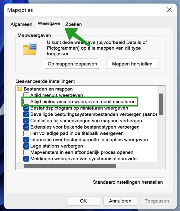 Afficher toujours les icônes, jamais les vignettes