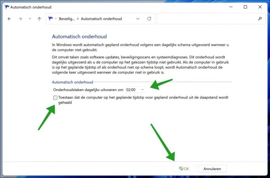 Automatisch onderhoud inplannen in Windows 11