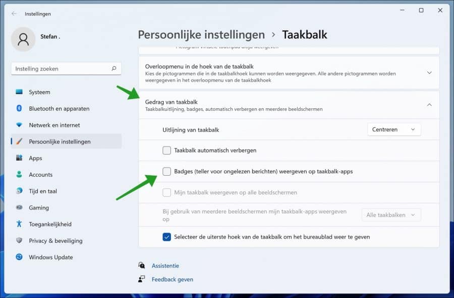 Badges uitschakelen in Windows 11